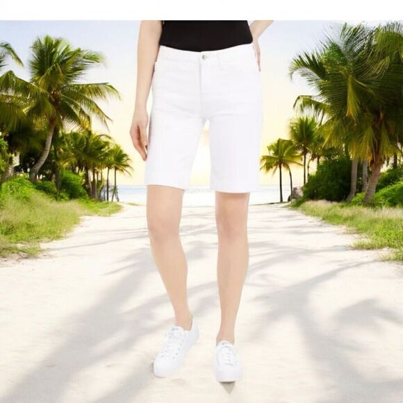 Jen7 by 7 For All Mankind‎ Bermuda Regular Shorts Cuffed Stretch White Sz 14 - Picture 1 of 12
